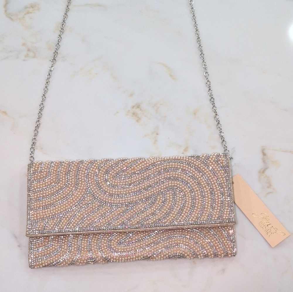 Jewel Badgley Mischka Silver and Cream Clutch